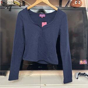 Edikted Navy Blue Long Sleeve Top Size M